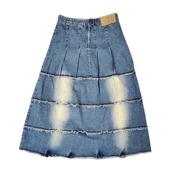Tmx 201 Dresses & Skirts - Y2K Midi Denim Skirt A-Line Tiered Frayed Raw Hems TMX 201 - Small